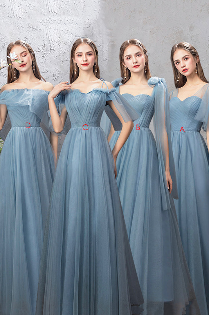 Luolandi Blue Tulle Long Prom Dresses Blue Tulle Bridesmaid Dresses Beautiful