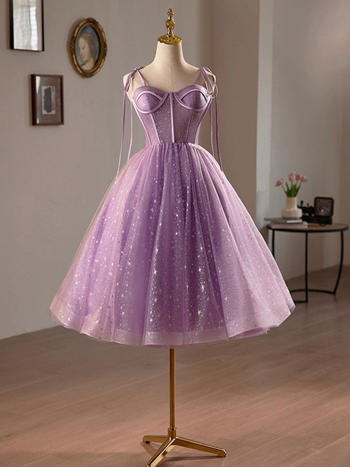 Luolandi Purple Tulle Party Dress A-Line Homecoming Dress Lovely Spaghetti Strap Evening Prom Dress