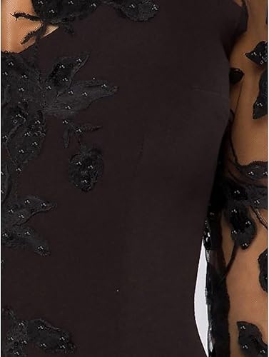 Luolandi A-Line Elegant Wedding Guest Dress Court Train Jewel Neck 3/4 Sleeve Evening Dress with Beading Slit Appliques Mother of the Bride Dress