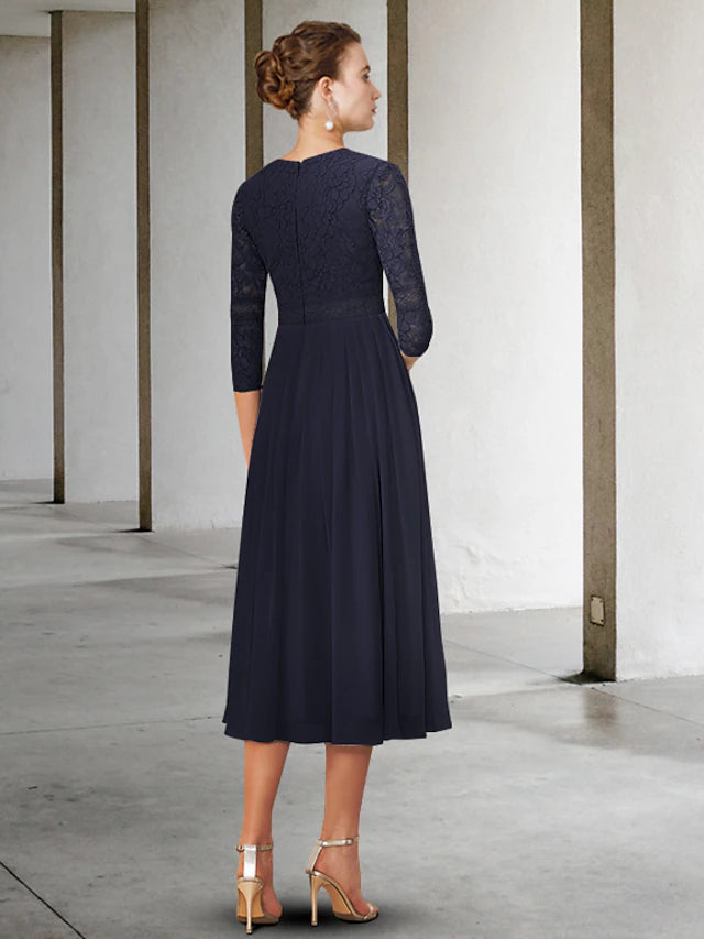 Luolandi A-Line Mother of the Bride Dress Elegant V Neck Tea Length Chiffon Lace Half Sleeve