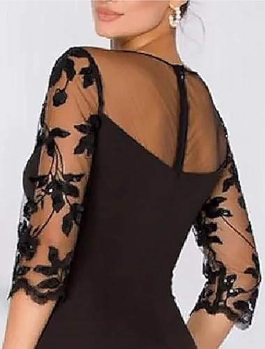 Luolandi A-Line Elegant Wedding Guest Dress Court Train Jewel Neck 3/4 Sleeve Evening Dress with Beading Slit Appliques Mother of the Bride Dress