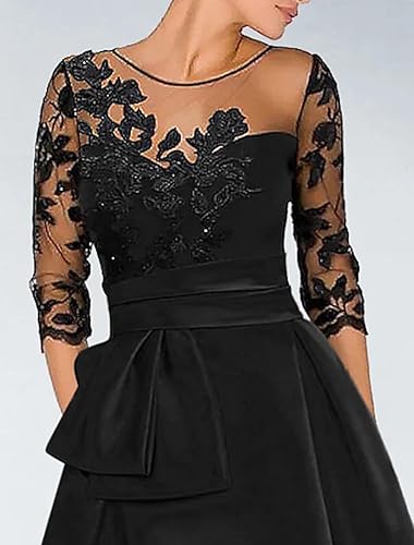 Luolandi A-Line Elegant Wedding Guest Dress Court Train Jewel Neck 3/4 Sleeve Evening Dress with Beading Slit Appliques Mother of the Bride Dress