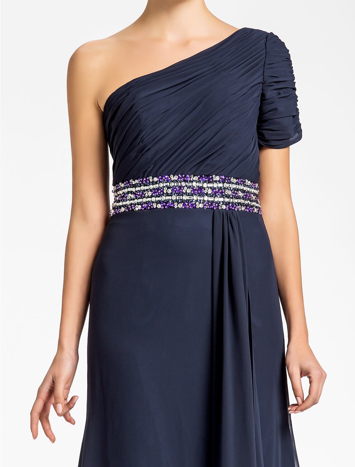 Luolandi Sheath / Column Mother of the Bride Dress Sparkle & Shine One Shoulder Floor Length Chiffon Short Sleeve with Beading