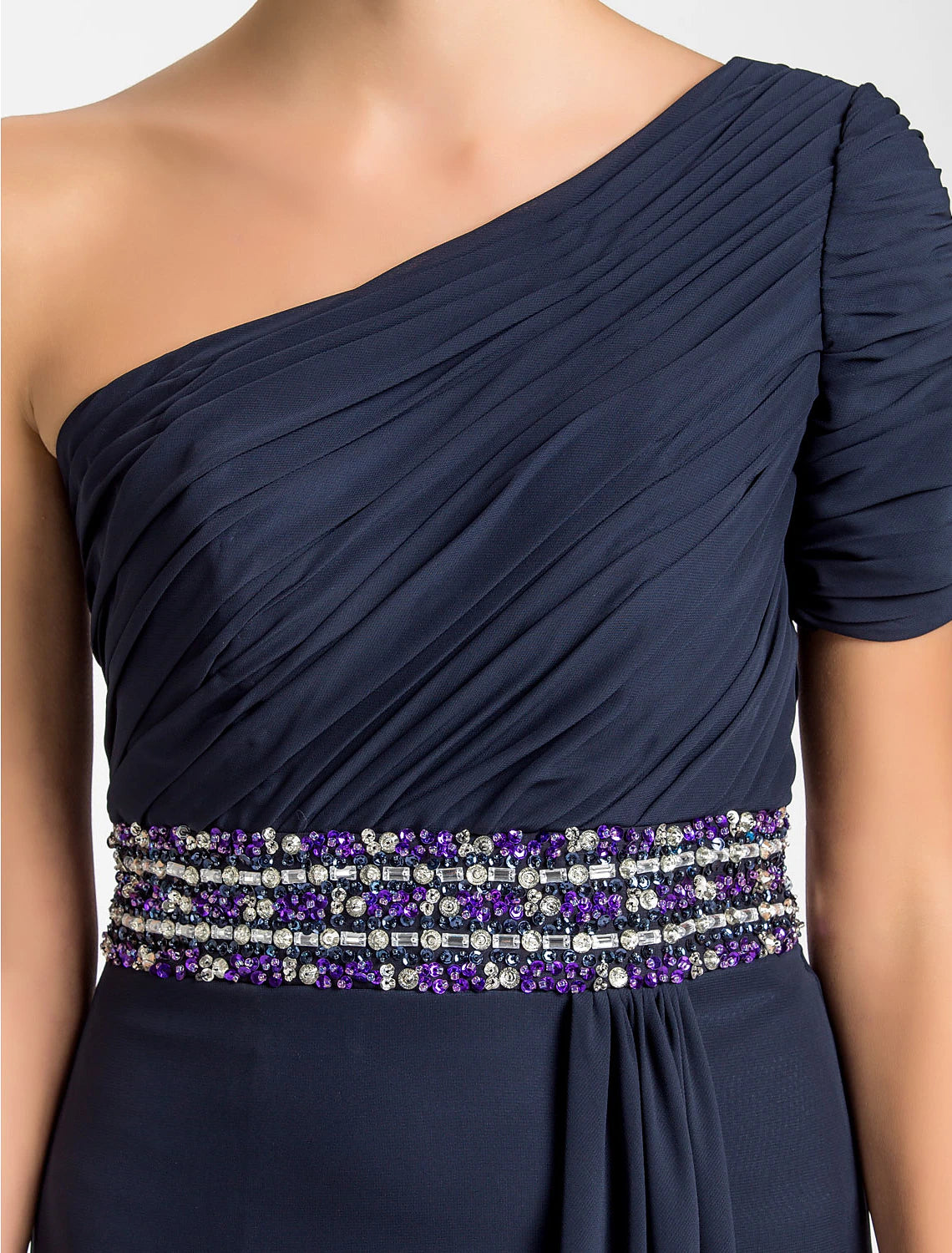 Luolandi Sheath / Column Mother of the Bride Dress Sparkle & Shine One Shoulder Floor Length Chiffon Short Sleeve with Beading