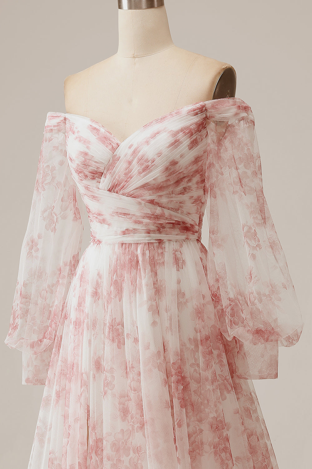 Luolandi Ivory Flower A-Line Off The Shoulder Print Wedding Dress With Slit Party Dresses