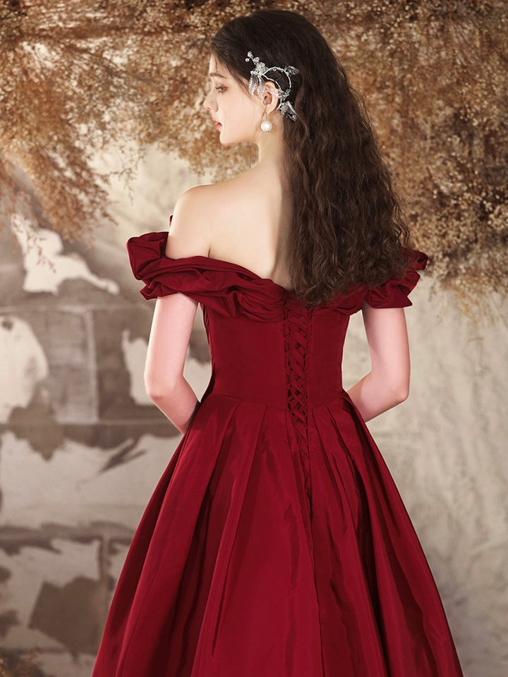 Luolandi Beautiful Off the Shoulder Long Formal Prom Dresses Burgundy A-Line Evening Dress Floor Length