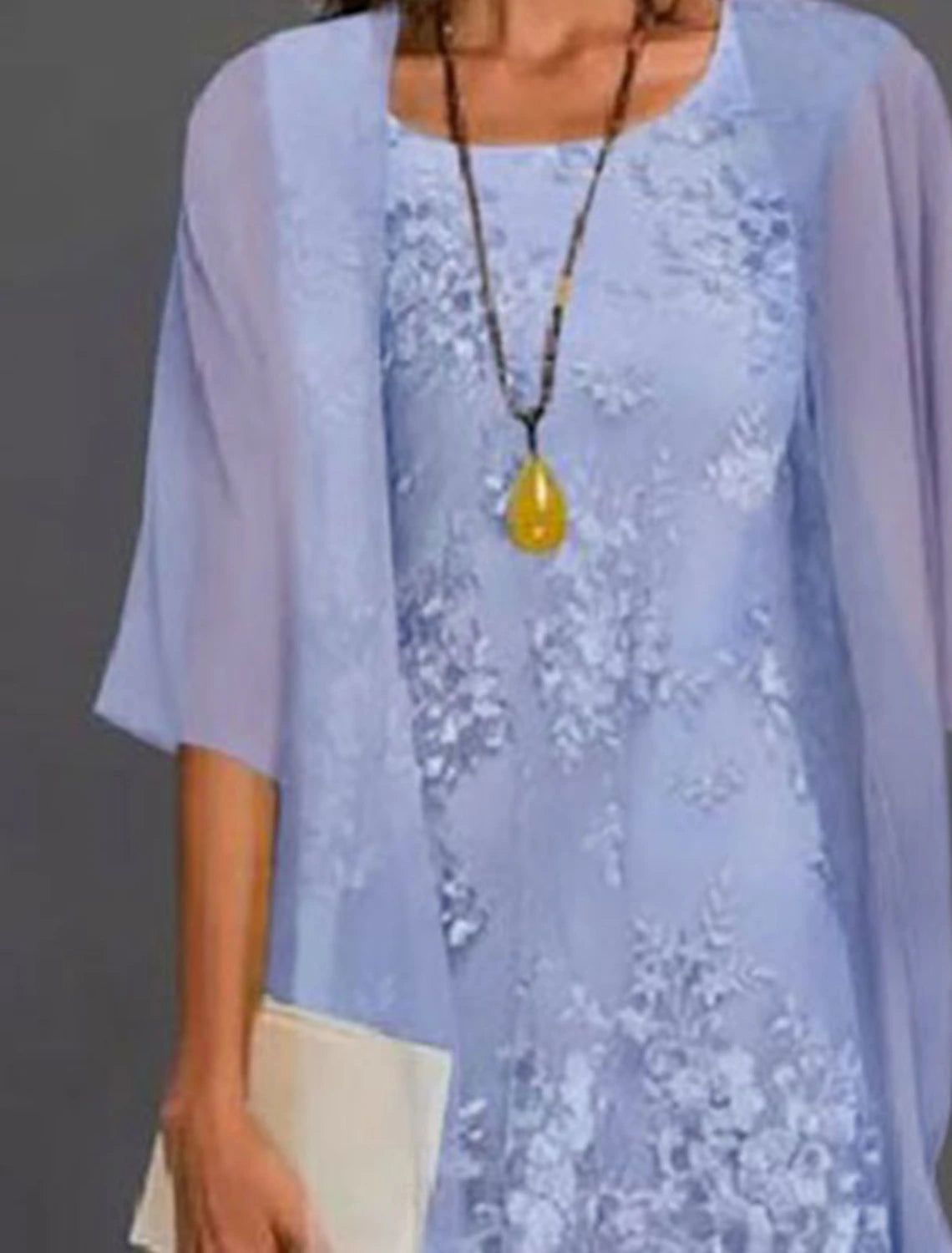 Luolandi Two Piece Sheath / Column Mother of the Bride Dress Fall Fall Wedding Guest Dresses Elegant Jewel Neck Tea Length Chiffon Lace Sleeveless Jacket Dresses