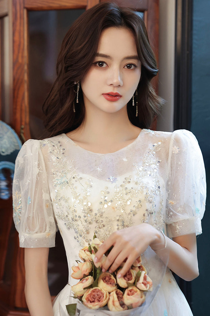 Luolandi Tulle Sequins Short Prom Dress A-Line Party Dress Sparkly