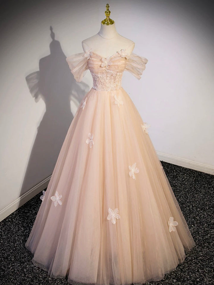 Luolandi Tulle Floor Length Prom Dress Beautiful Off the Shoulder Evening Party Dress With Flowers