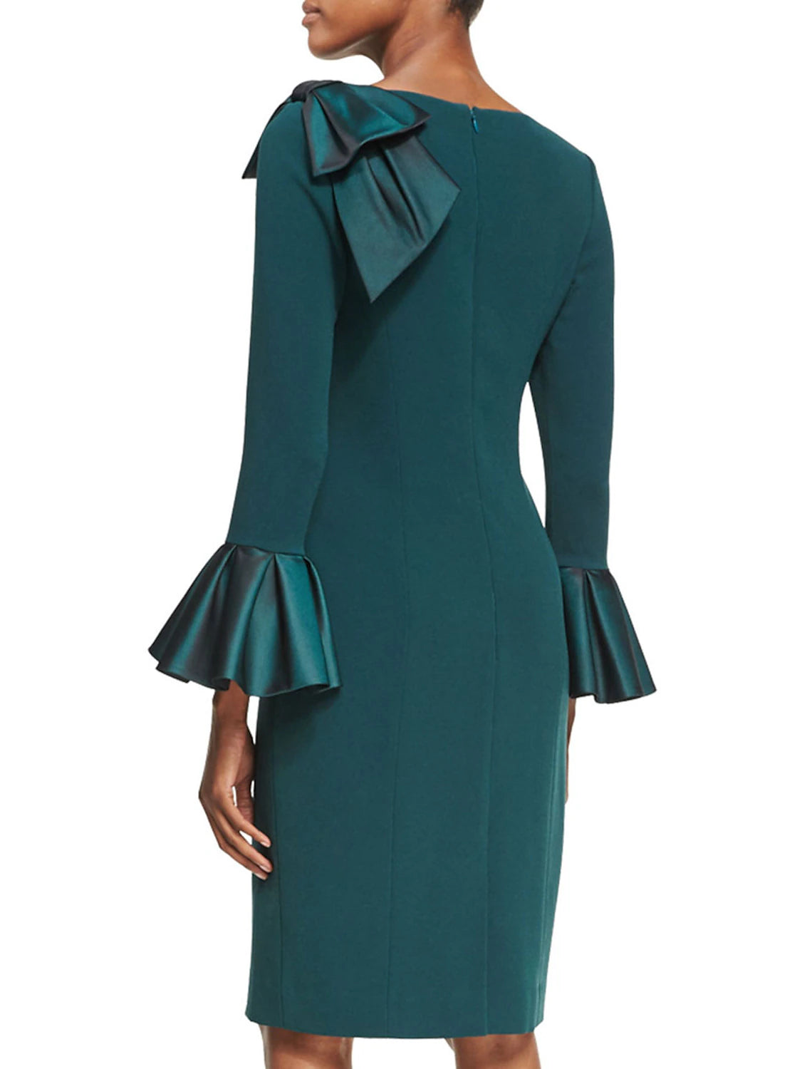 Luolandi Sheath / Column Mother of the Bride Dress Vintage Minimalist Elegant Jewel Neck Knee Length Shantung Satin Fabric Long Sleeve with Bow(s)