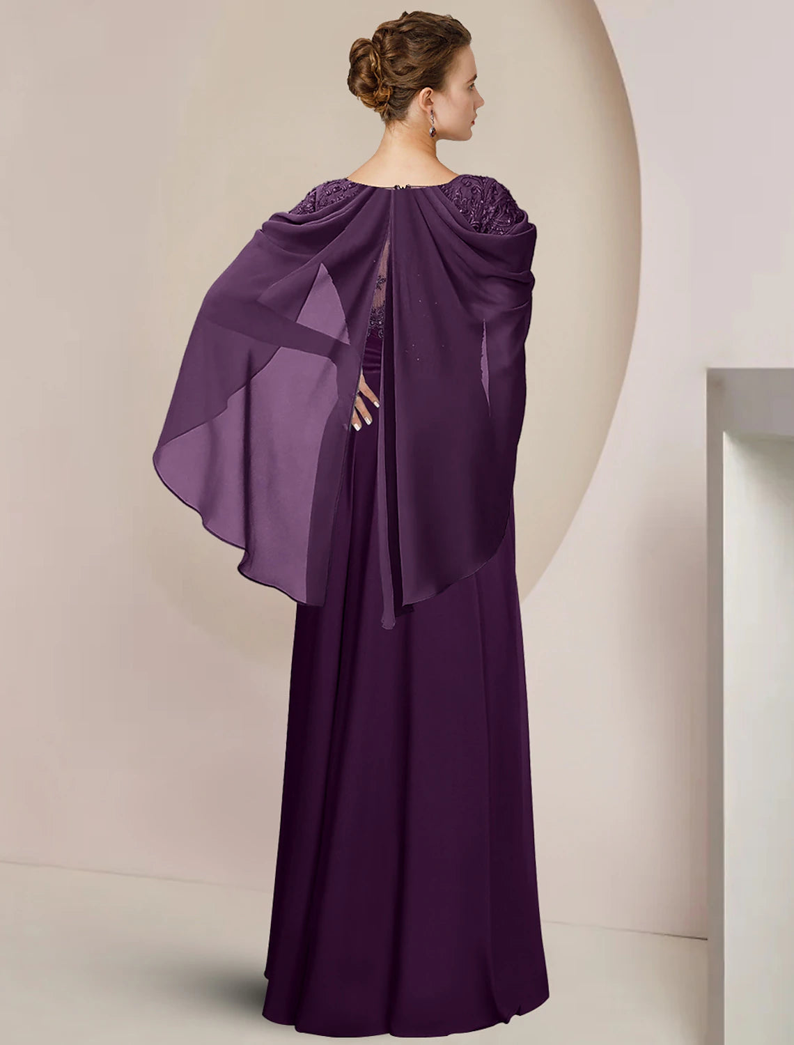 Luolandi A-Line Mother of the Bride Dress Formal Wedding Guest Elegant Scoop Neck Floor Length Chiffon Lace Sleeveless with Beading