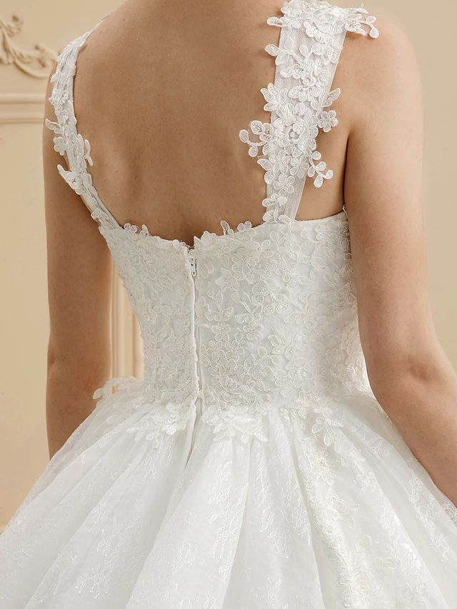 Luolandi Ball Gown Wedding Dresses Sweetheart Neckline Tulle All Over Lace Regular Straps Glamorous Illusion Detail