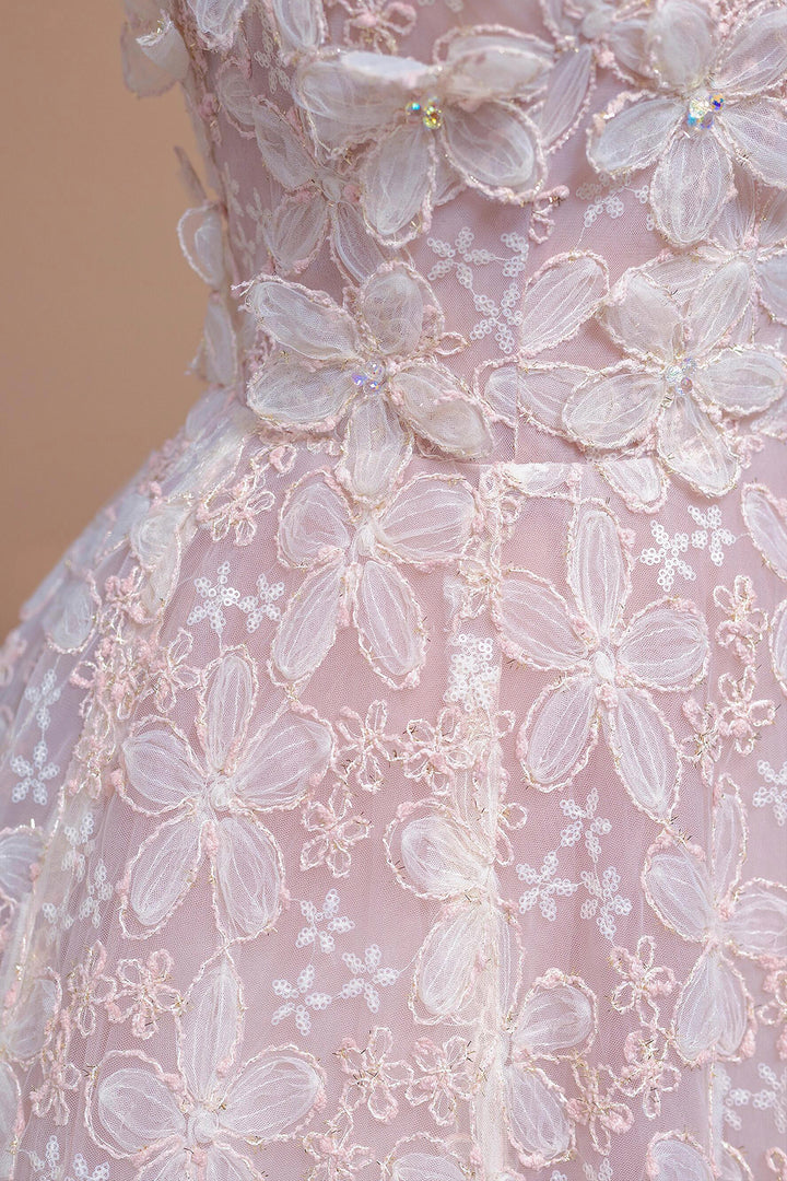 Luolandi Cute Tulle Flower Floor Length Prom Dress Beautiful Backless A-Line Evening Party Dress With Flowers