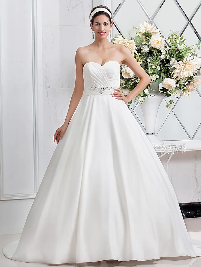 Luolandi Princess A-Line Wedding Dresses Sweetheart Neckline Satin Sleeveless with Sash Ribbon Ruched