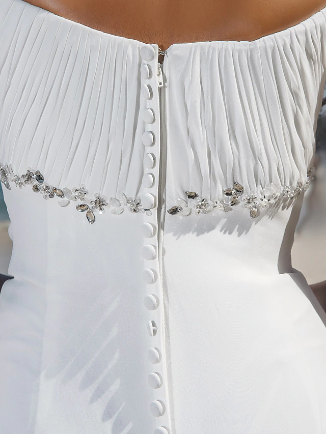 Luolandi Wedding Dresses Scoop Neck Chiffon Cap Sleeve Beach Plus Size with Beading Draping