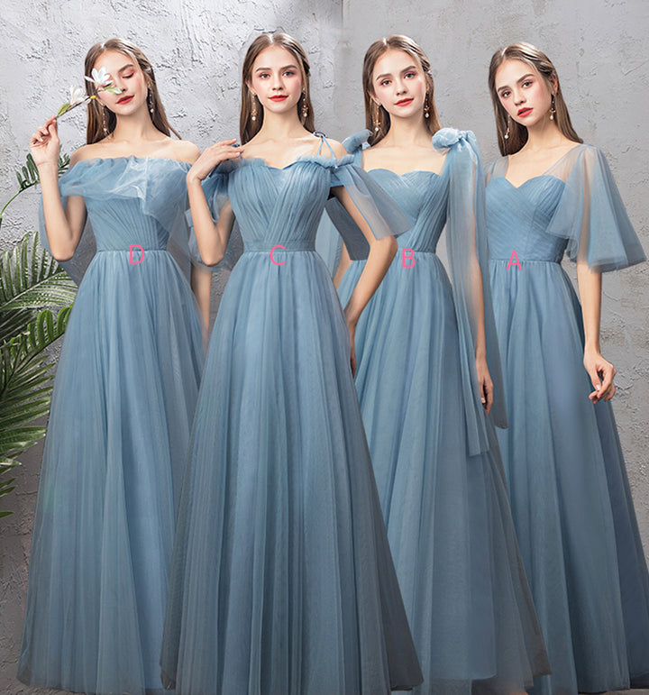 Luolandi Blue Tulle Long Prom Dresses A-Line Simple Evening Dresses Floor Length
