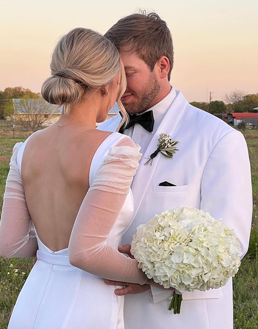 Luolandi Sheath Long Sleeves Elegant Wedding Dress Open Back Floor Length