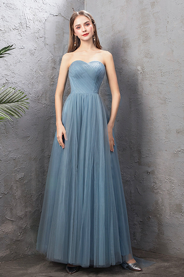 Luolandi Blue Tulle Long Prom Dresses Blue Tulle Bridesmaid Dresses Beautiful