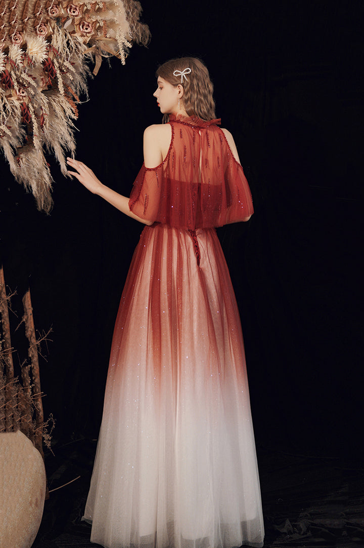 Luolandi A-Line Ombre Tulle Long Party Dress Lovely Lace-Up Evening Dress Beautiful