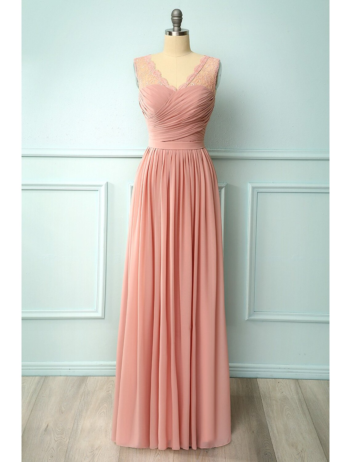 Luolandi A-Line Long Prom Dresses Elegant Party Wear Sleeveless V Neck with Ruched Bridesmaid Dress