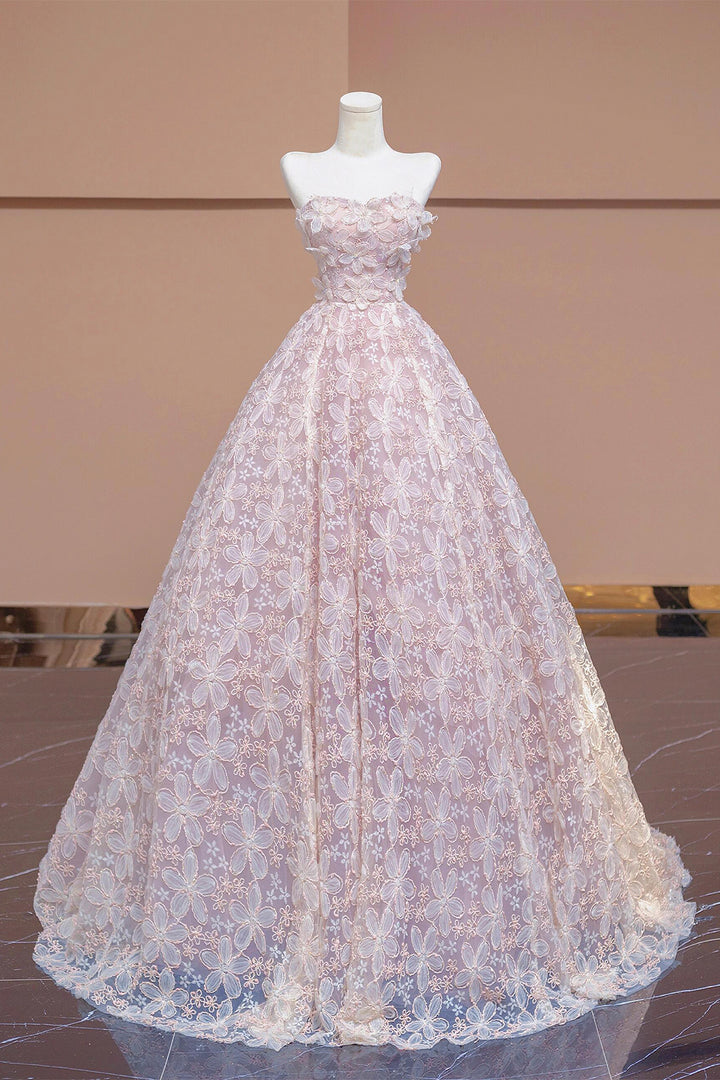 Luolandi Cute Tulle Flower Floor Length Prom Dress Beautiful Backless A-Line Evening Party Dress With Flowers