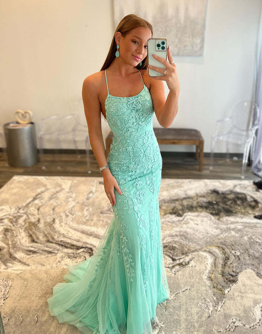 Luolandi Mermaid Applique Long Prom Dress Backless Evening Dress Beautiful
