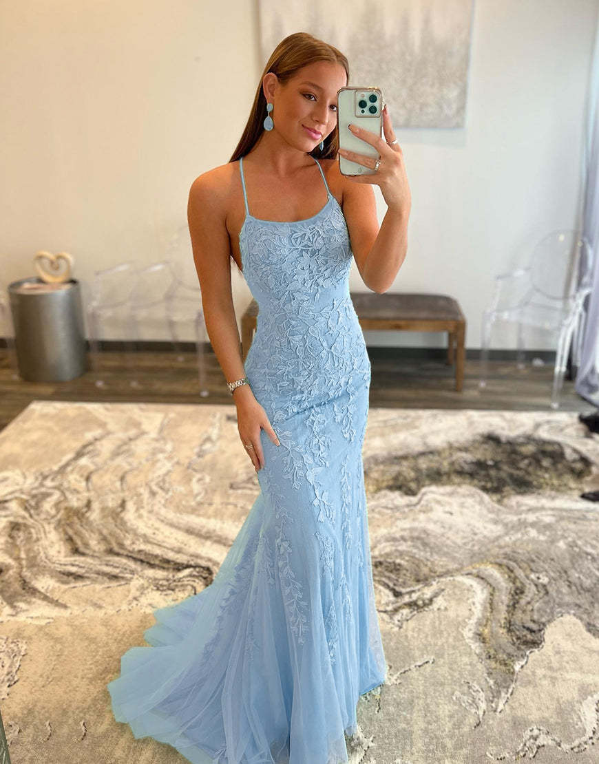 Luolandi Mermaid Applique Long Prom Dress Backless Evening Dress Beautiful