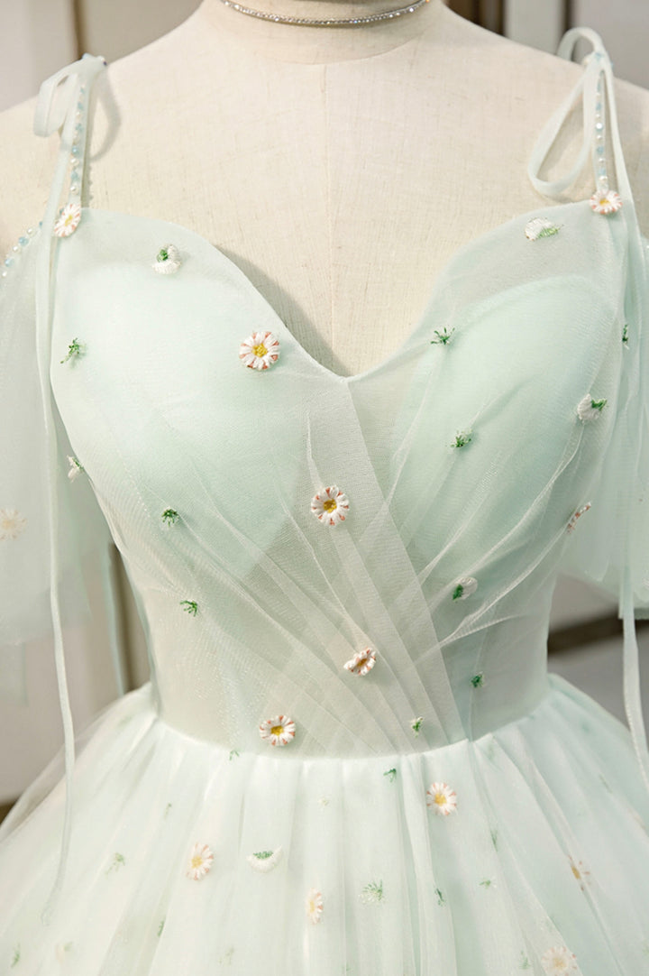 Luolandi Mint Green Tulle Short Prom Dress Cute A-Line Party Homecoming Dress With Flowers