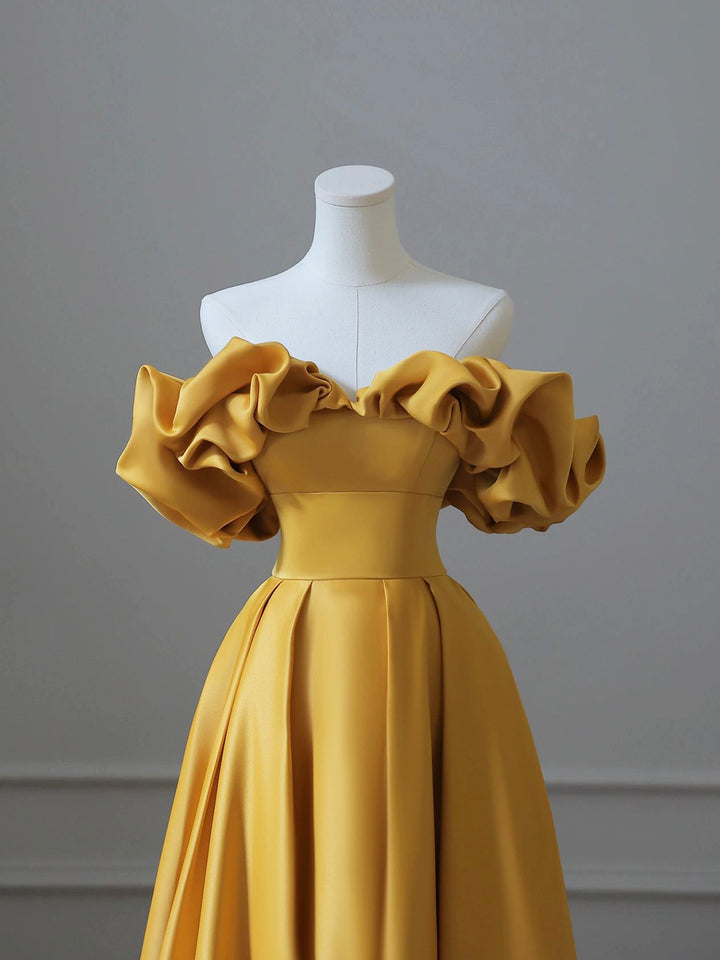 Luolandi Yellow Satin Long Prom Dress Off Shoulder A-Line Evening Dress Sexy
