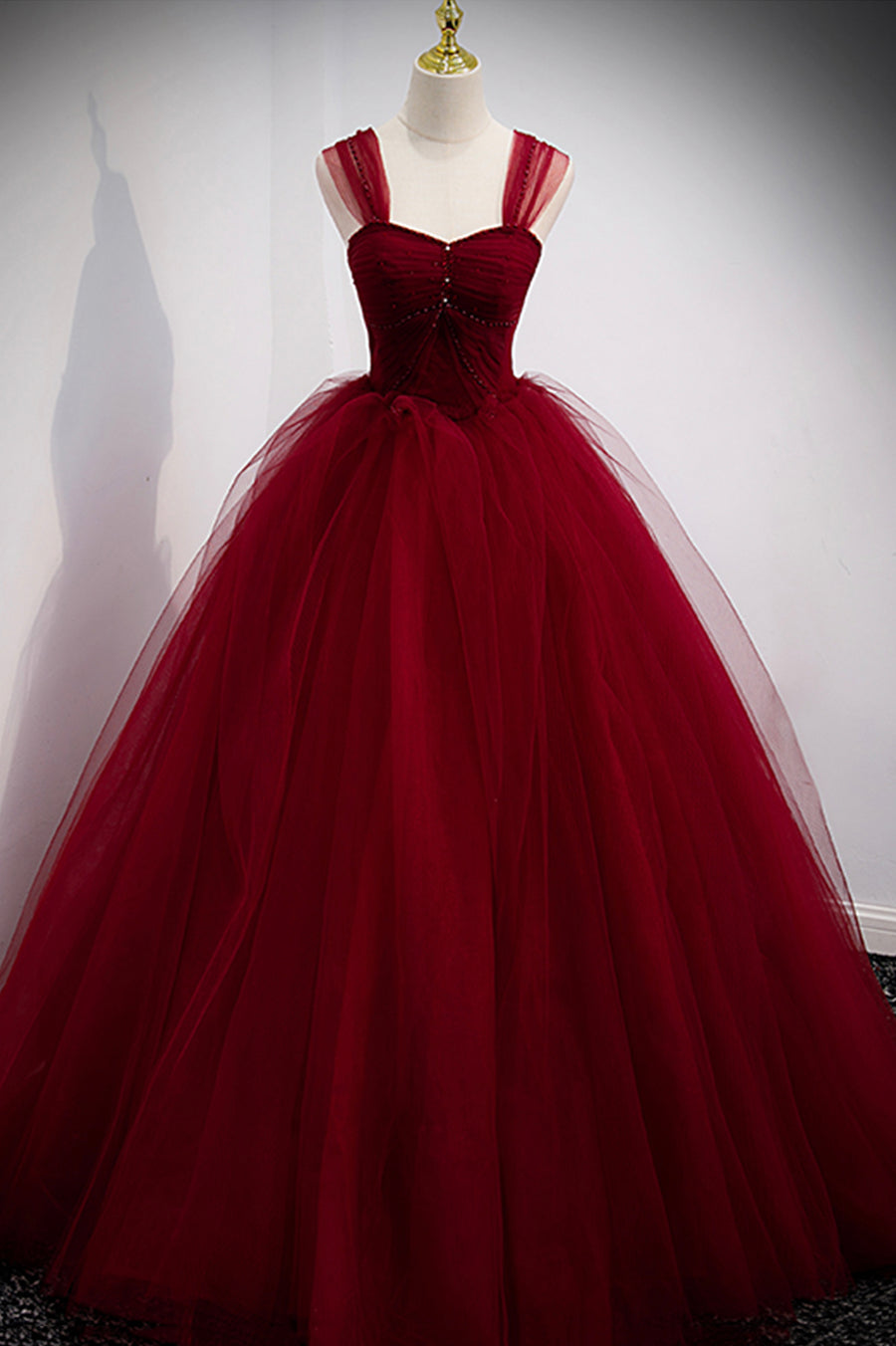 Luolandi Burgundy Tulle Long A-Line Prom Dress Burgundy Evening Party Dress Sexy
