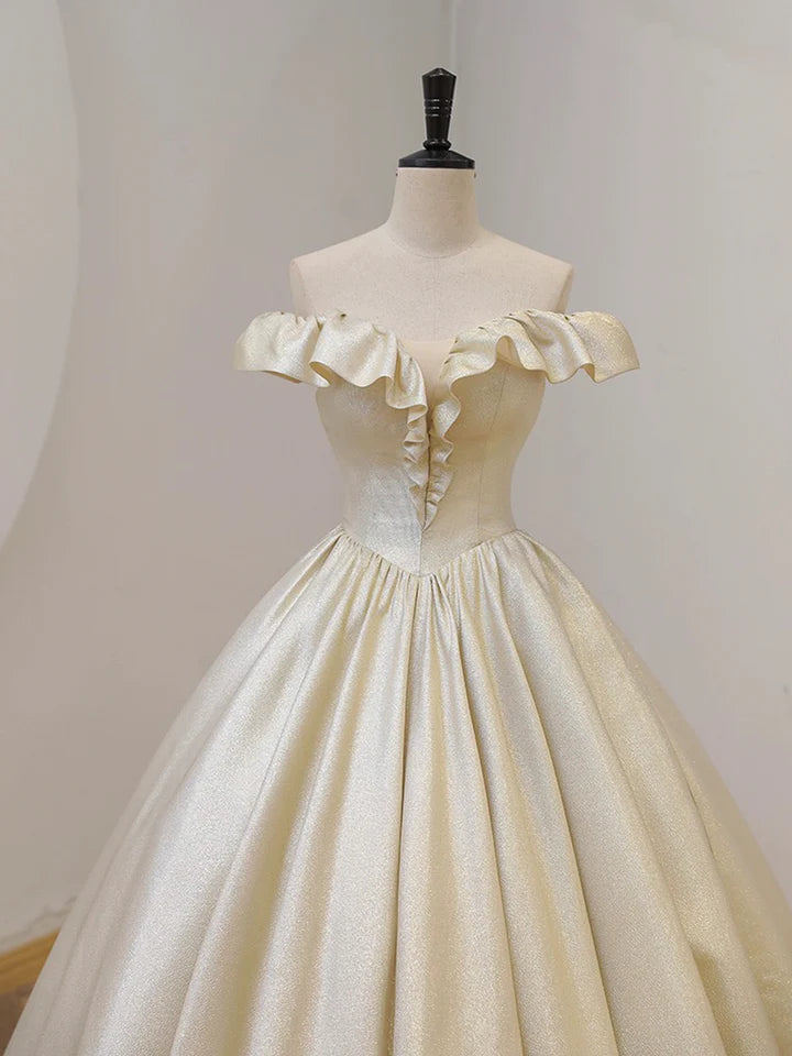 Luolandi Champagne Off the Shoulder Floor Length Prom Dress Elegant A-Line Evening Party Dress Sexy