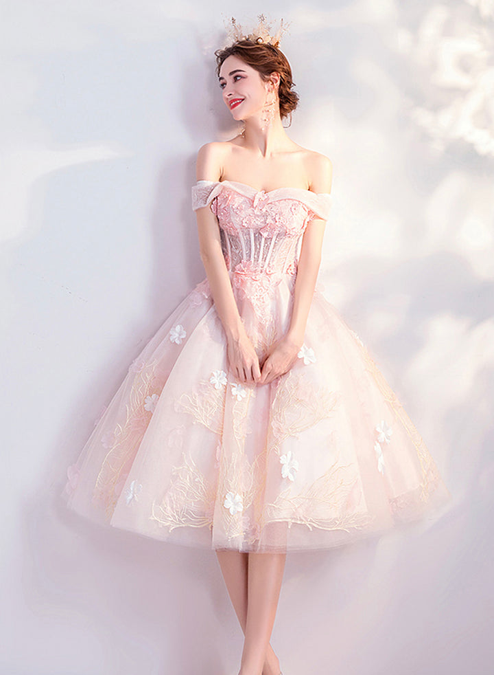 Luolandi Sweet A Line Lace Short Prom Dresses Off the Shoulder Birthday Party Dress Pretty Homecoming Dress With Flowers