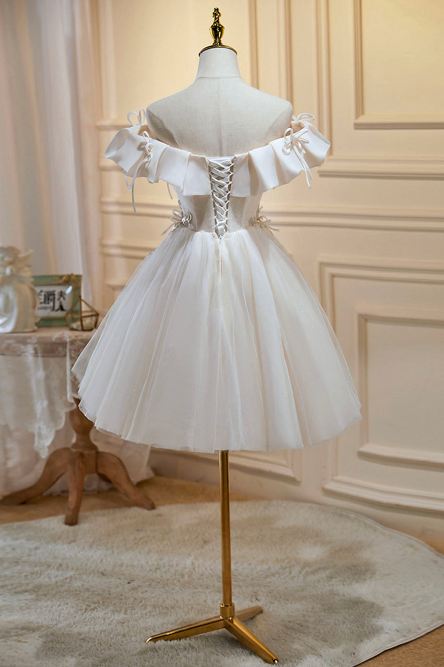 Luolandi Champagne Lace Short Prom Dress A-Line Homecoming Party Dress Short