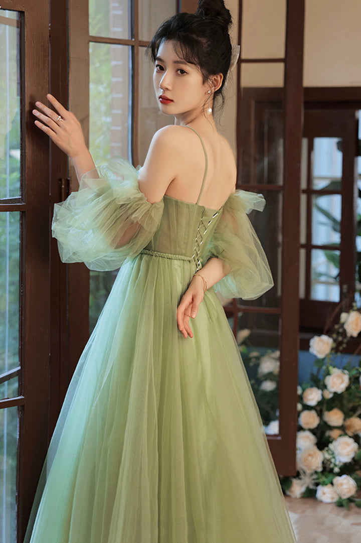 Luolandi Lovely Green Tulle Long Party Dress A-Line Evening Party Dress Sexy