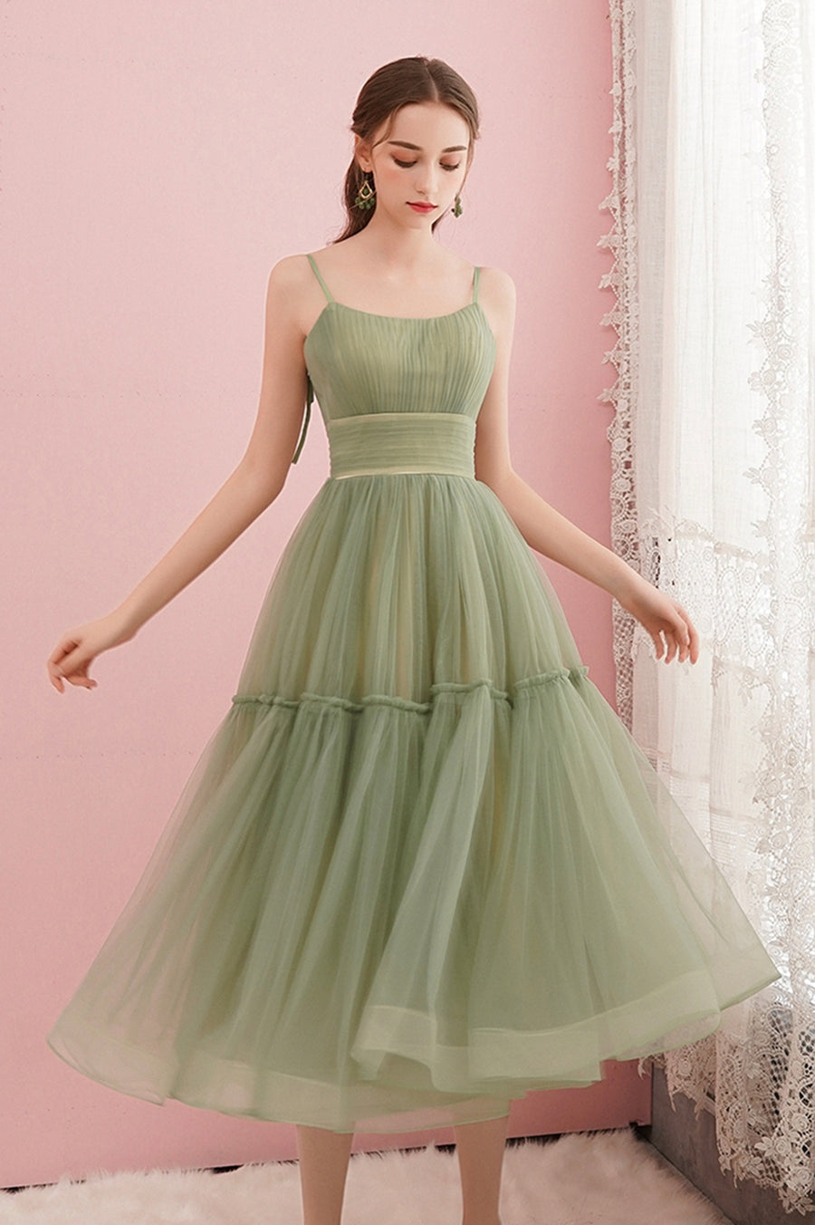 Luolandi Green Tulle Short Prom Dresses Cute A-Line Homecoming Dresses Party Dress