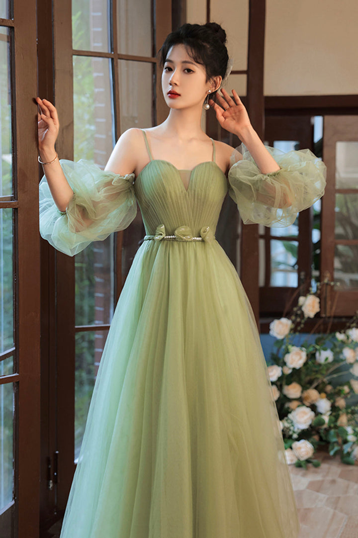 Luolandi Lovely Green Tulle Long Party Dress A-Line Evening Party Dress Sexy