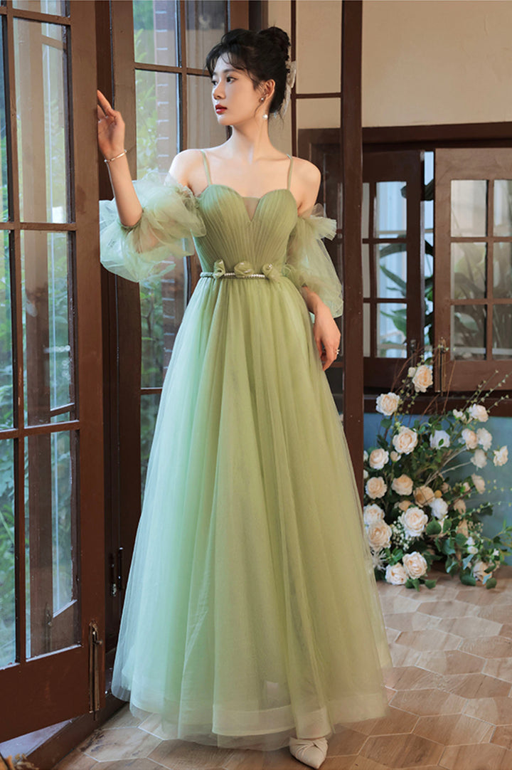 Luolandi Lovely Green Tulle Long Party Dress A-Line Evening Party Dress Sexy