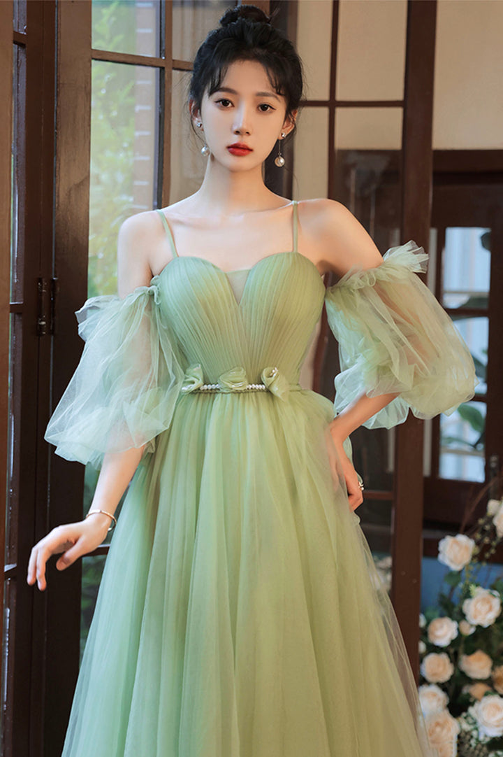 Luolandi Lovely Green Tulle Long Party Dress A-Line Evening Party Dress Sexy