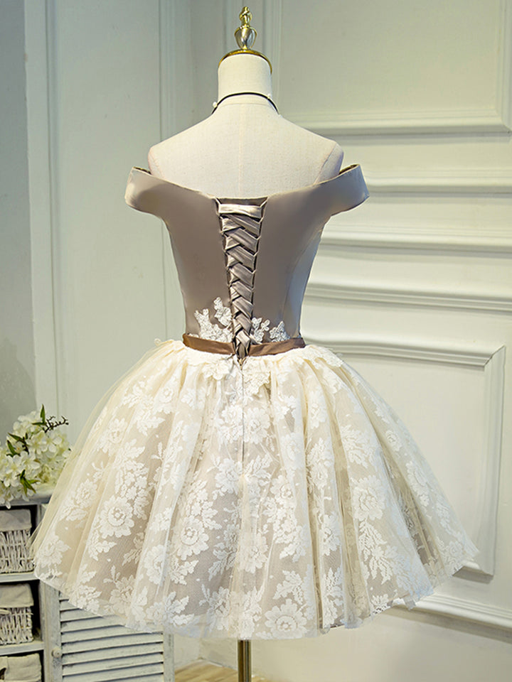 Luolandi Sweetheart A Line Lace Party Dress Off the Shoulder Prom Dress Charming Homecoming Dresses