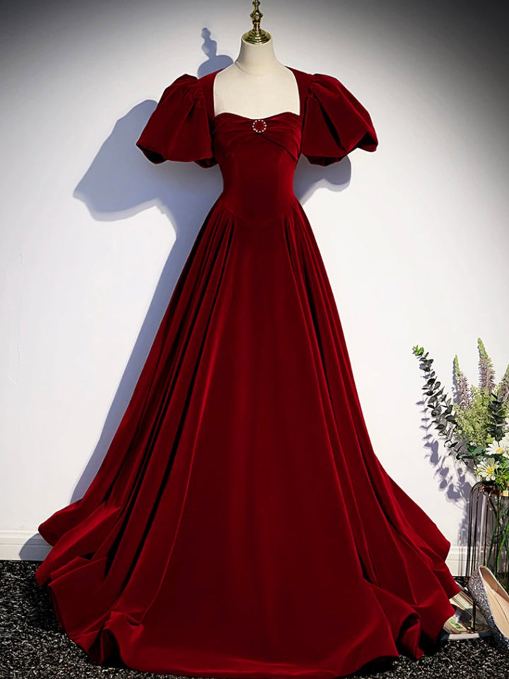 Luolandi Burgundy Velvet Floor Length Prom Dress Beautiful Open Back Evening Dress with Pearls