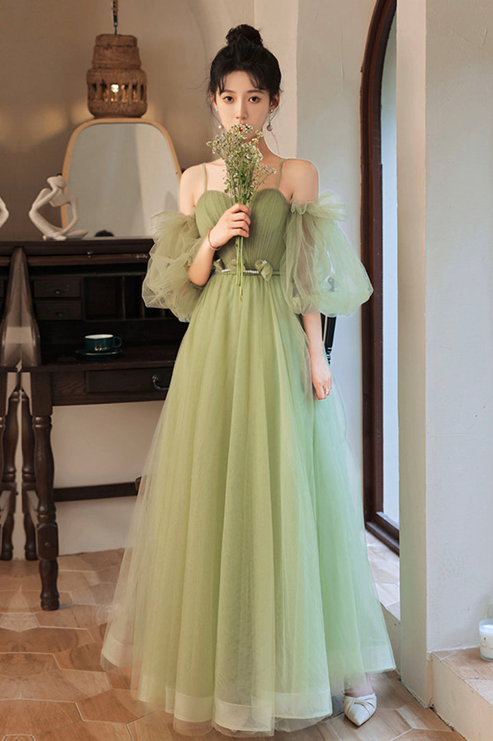 Luolandi Lovely Green Tulle Long Party Dress A-Line Evening Party Dress Sexy