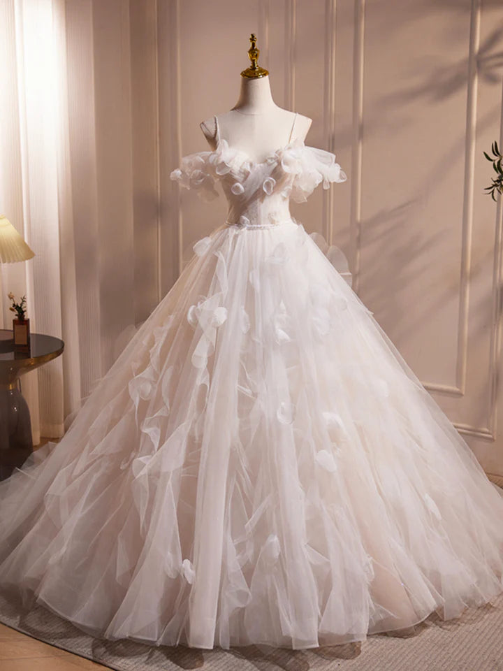 Luolandi Ivory Spaghetti Strap Tulle Long Prom Dress Lovely A-Line Formal Evening Dress Beautiful