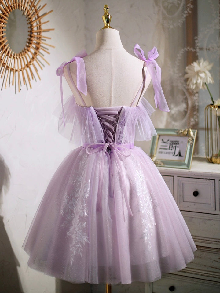 Luolandi Lovely Spaghetti Strap Tulle Lace Short Prom Dress Lavender A-Line Party Dress Homecoming Dresses