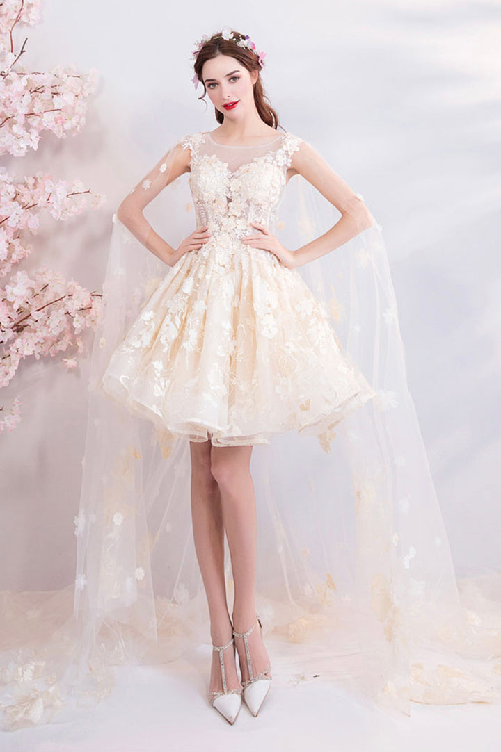Luolandi Charming Tulle Lace Short Prom Dresses A-Line Lace Party Dresses With Flowers