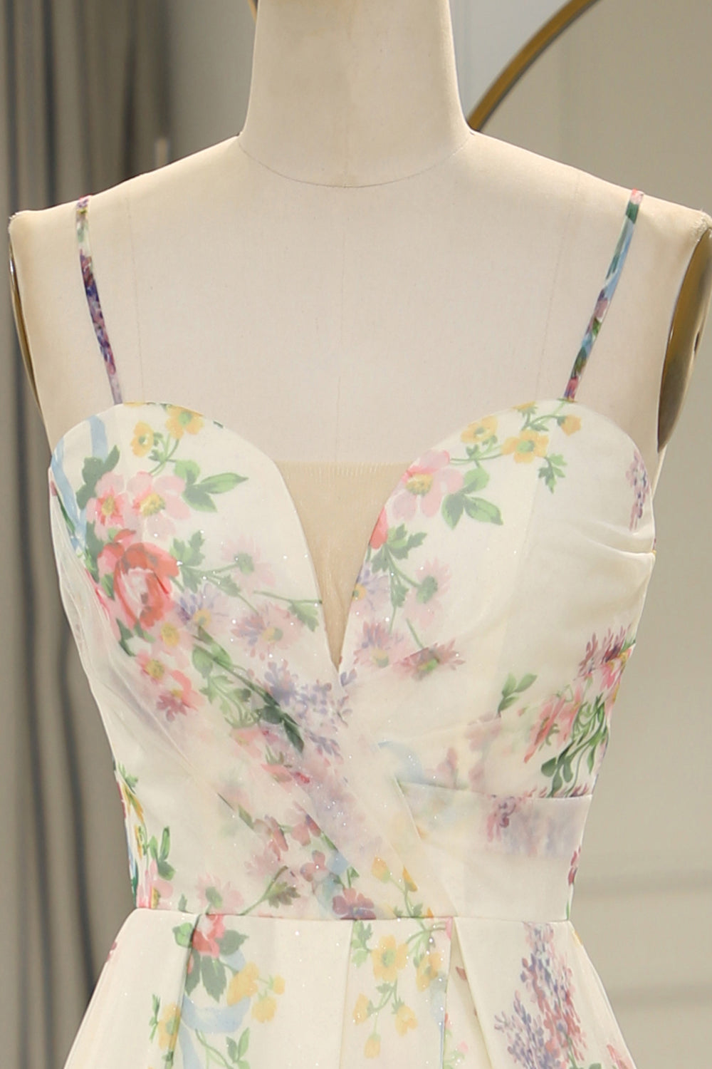 Luolandi A Line Flower Spaghetti Straps Long Prom Dress With Slit Beautiful