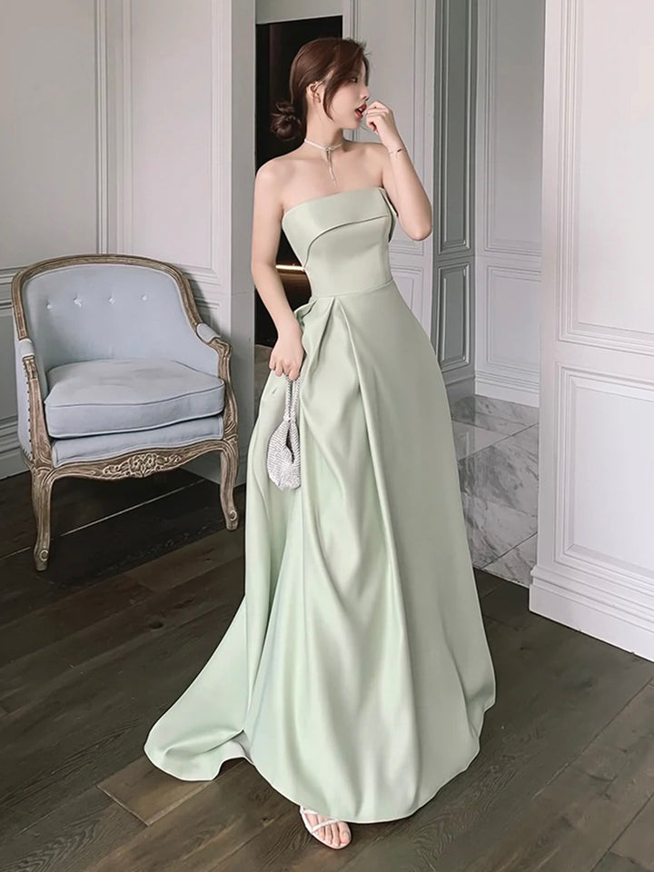 Luolandi Green Satin Floor Length Prom Dress Simple A-Line Bridesmaid Dresses Party Dress Sexy