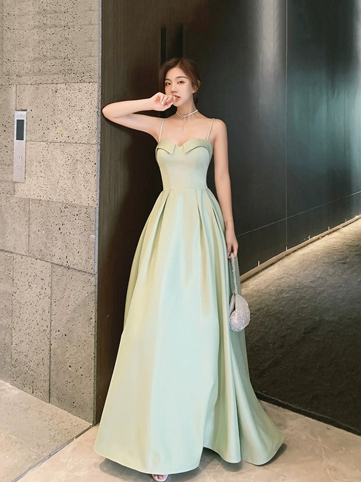 Luolandi Green Satin Floor Length Prom Dress Simple A-Line Bridesmaid Dresses Party Dress Sexy