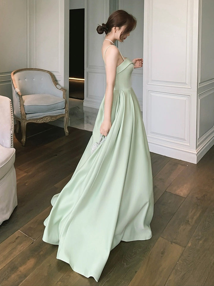 Luolandi Green Satin Floor Length Prom Dress Simple A-Line Bridesmaid Dresses Party Dress Sexy
