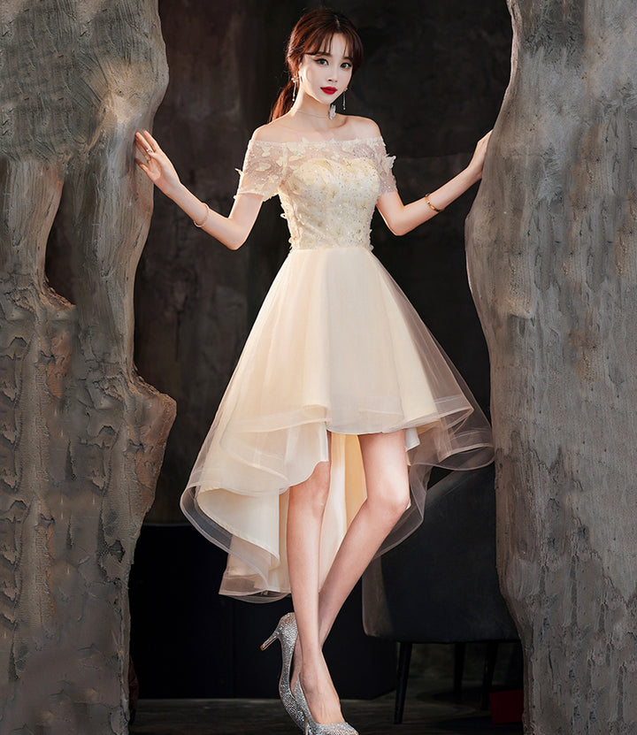 Luolandi Champagne Tulle High Low Prom Dresses A-Line Party Dresses Short