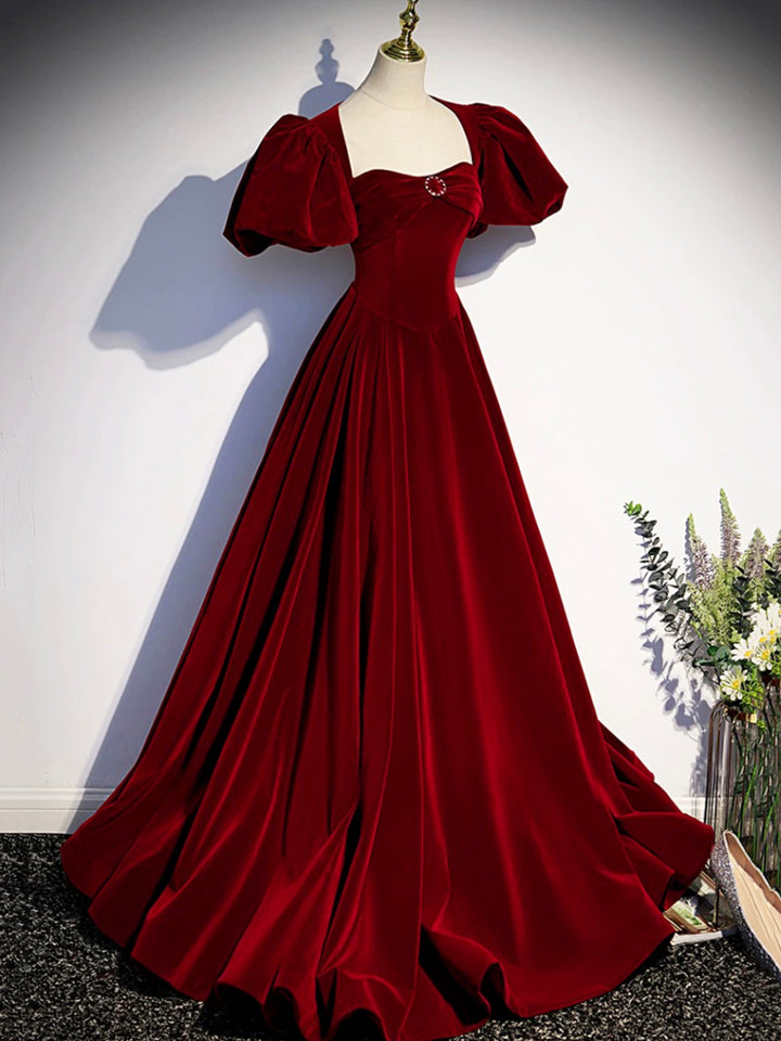 Luolandi Burgundy Velvet Floor Length Prom Dress Beautiful Open Back Evening Dress with Pearls